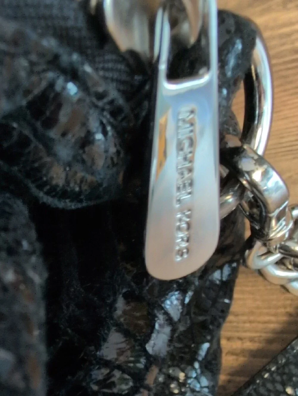 Michael Kors Glossy Snake-Embossed Python Satchel with MK Medallion M478